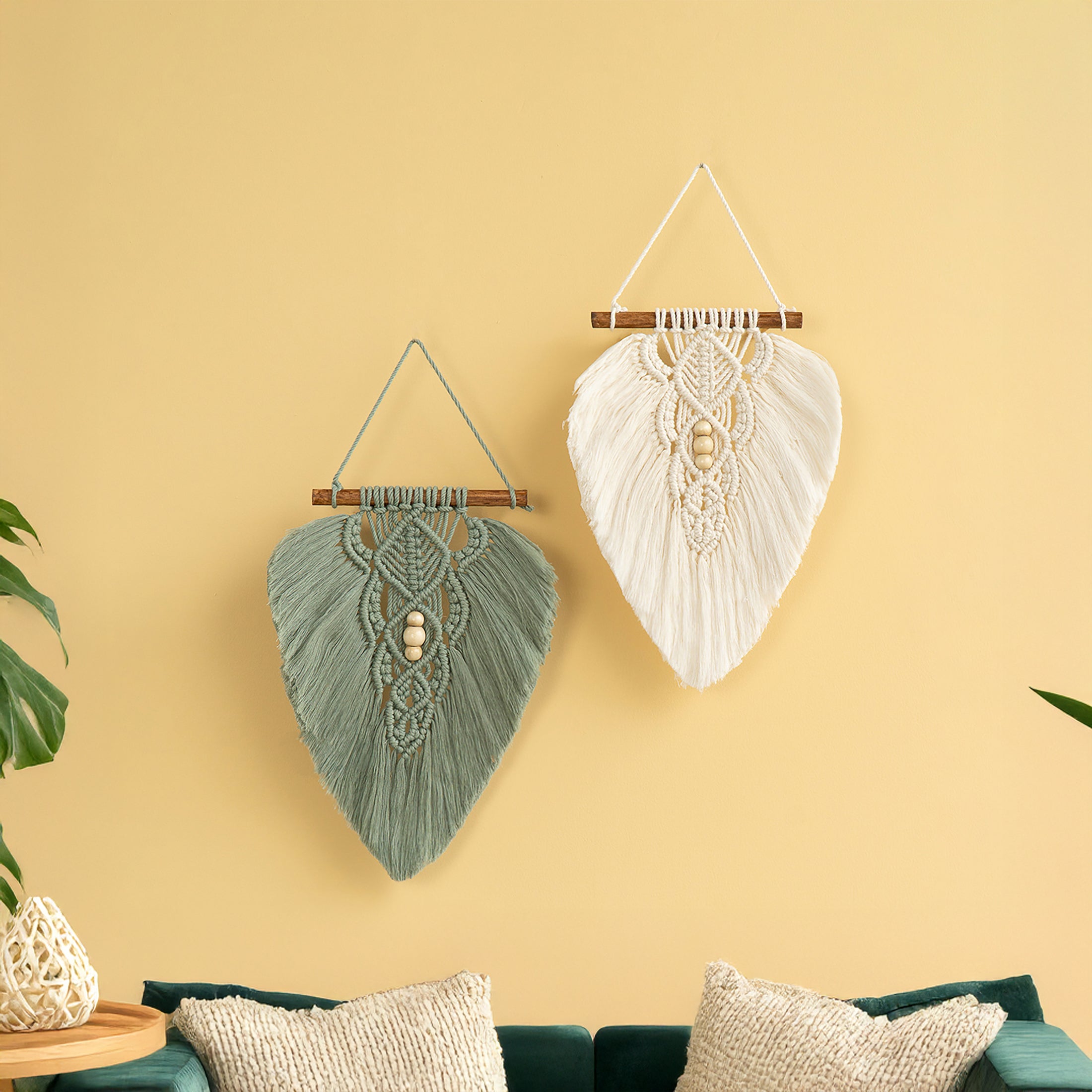 Rustic Green Natural Macrame Leaves