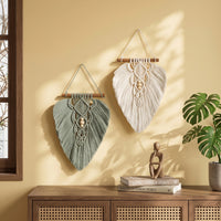 Sage Green and Natural Macrame Leaf Wall Hanging Set