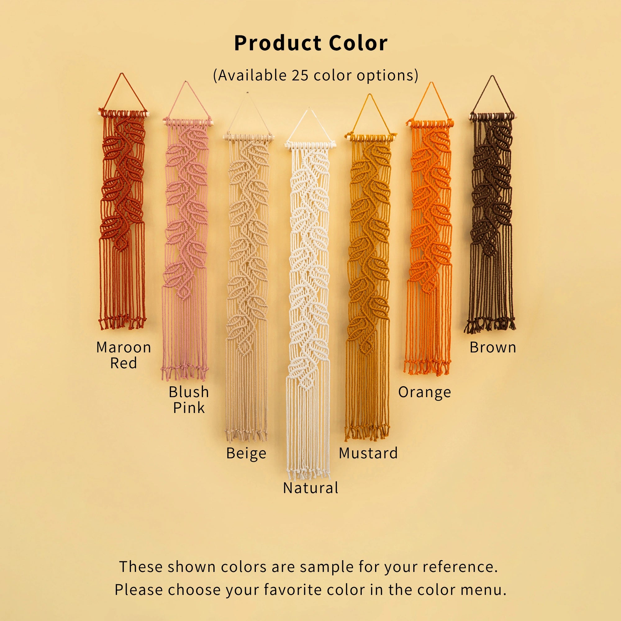 Earthy Pink Macrame Wall Hanging, Blush & Rust Leaf Vine Tapestry, Narrow Vertical Botanical Fiber Banner