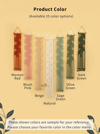 Color swatches for a decorative wall hanging with text indicating color options.