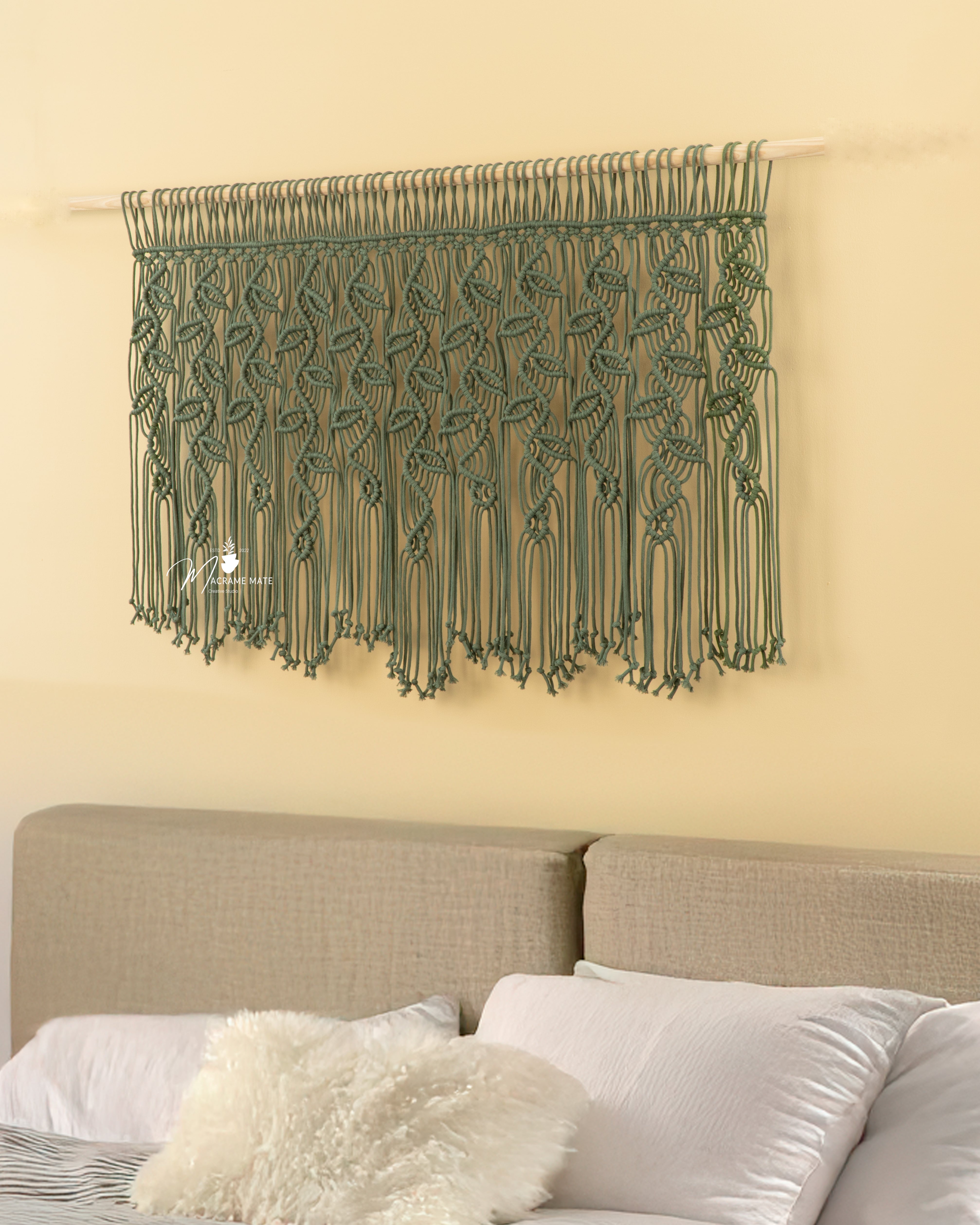 Macrame Leaf Curtain Wall Hanging Olive Green