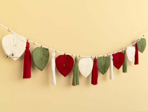 Macrame Leaf Garland Wall Hanging with Tassel Accents