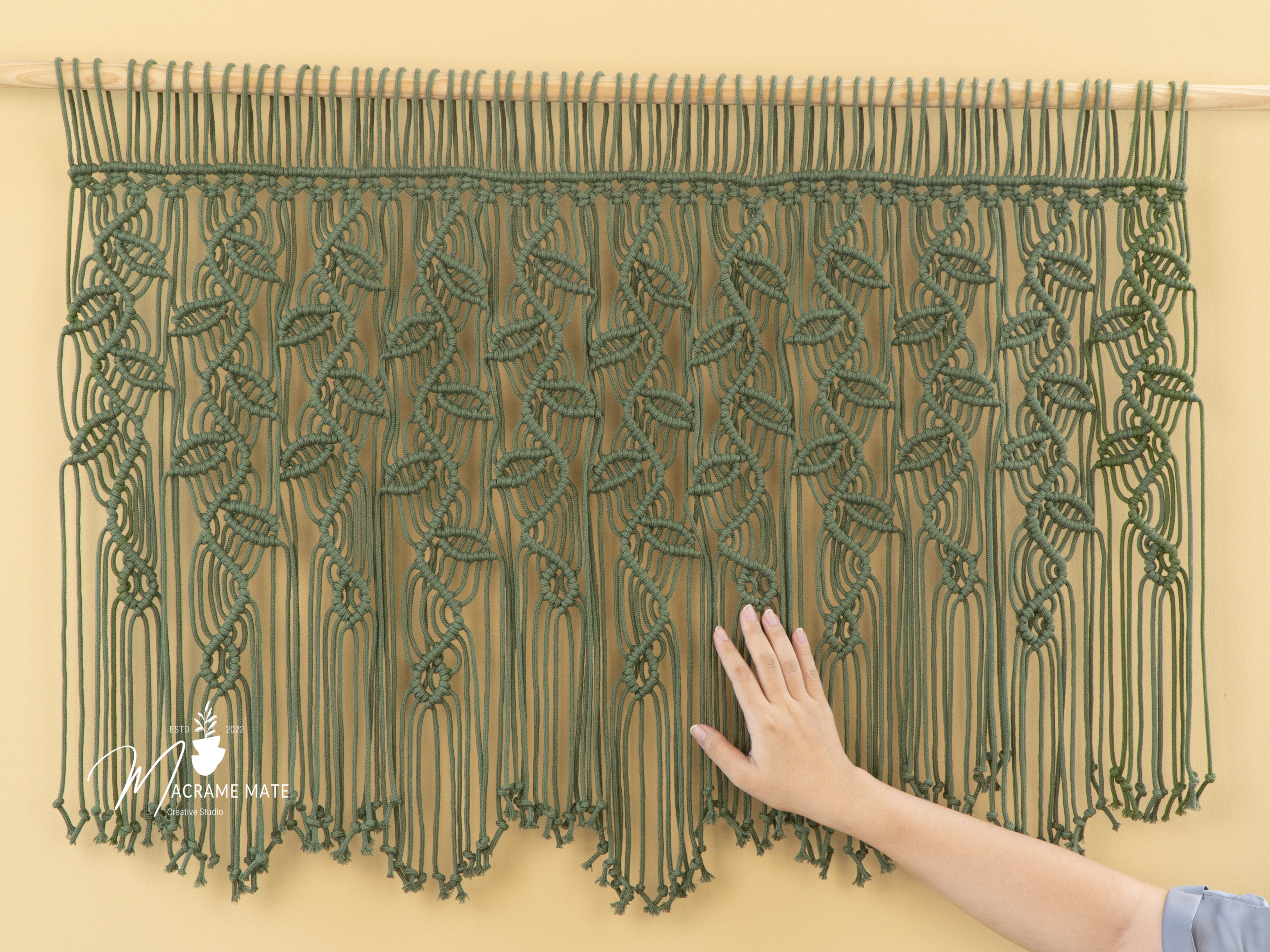 Macrame Leaf Curtain Wall Hanging Olive Green